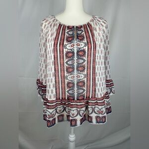 St. John’s Bay Ruffle Hem Size M Long Sleeve Keyhole Layered Blouse